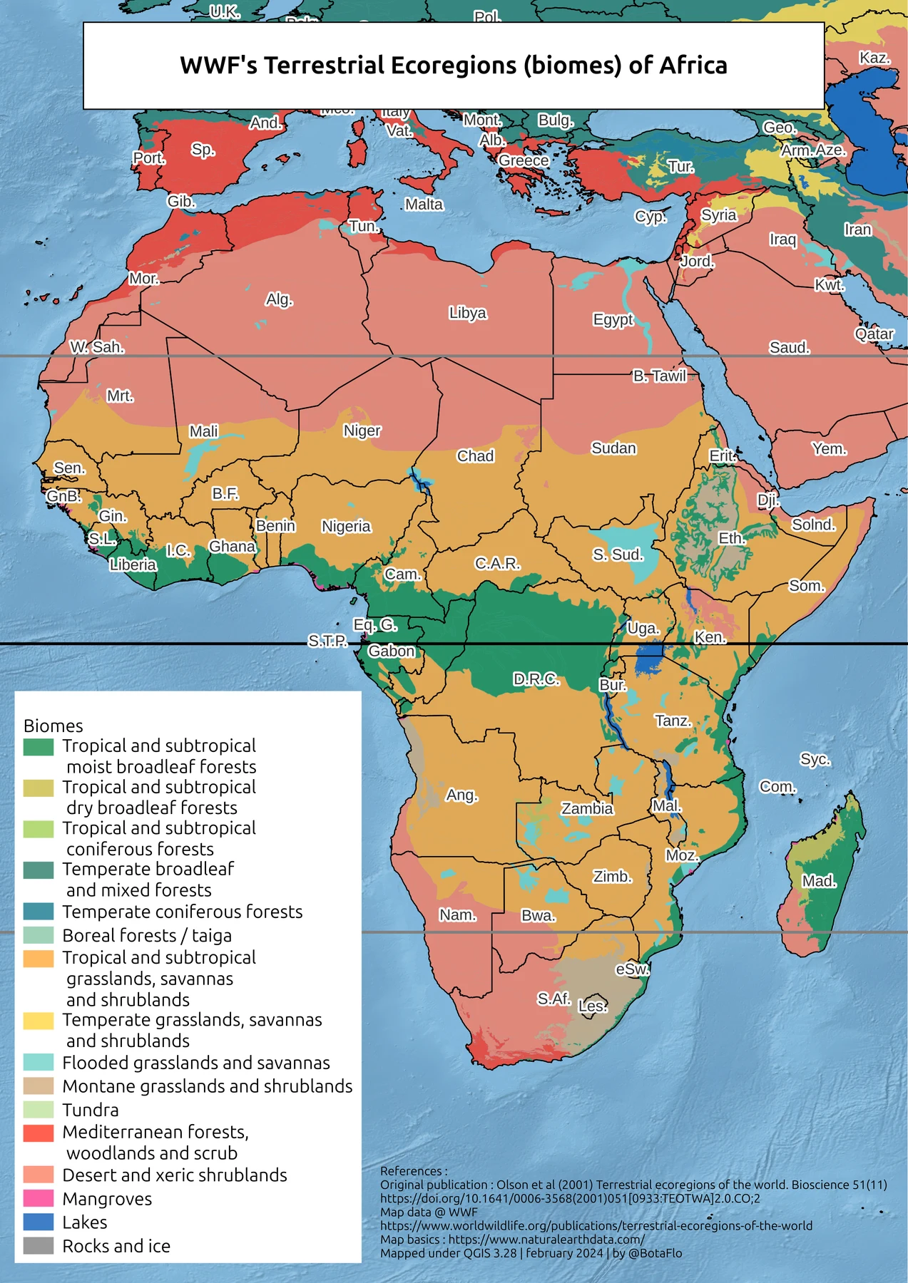 Mapa de biomas y ecorregiones terrestres de África