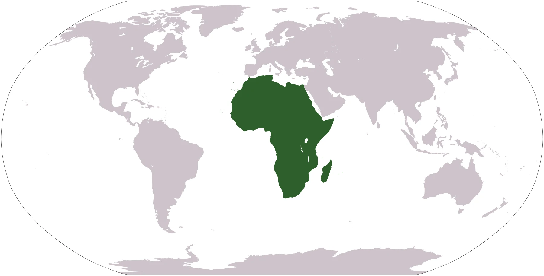 Mapa del mundo con África resaltada en verde