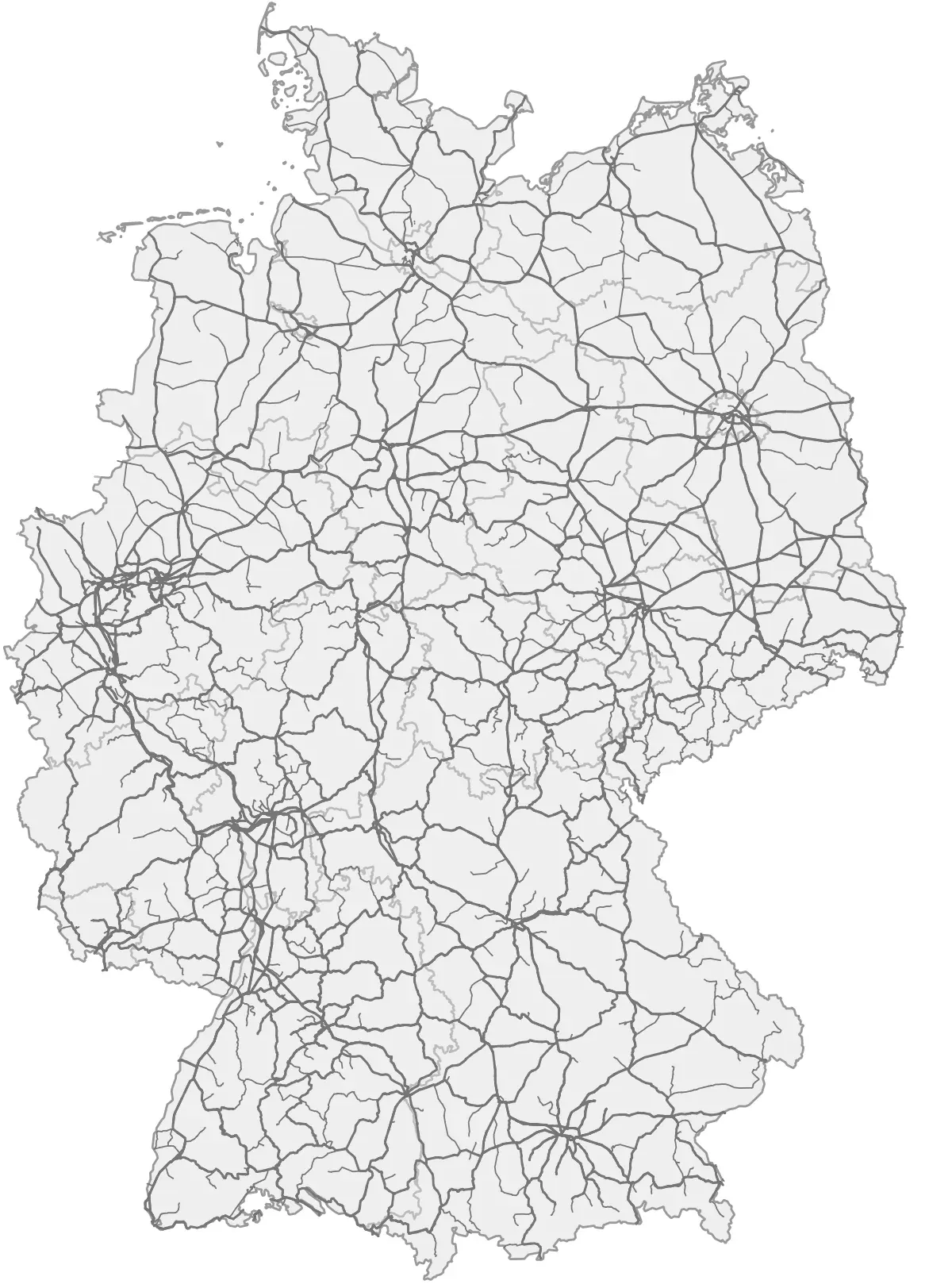 Mapa de la red ferroviaria de Alemania con líneas principales y secundarias