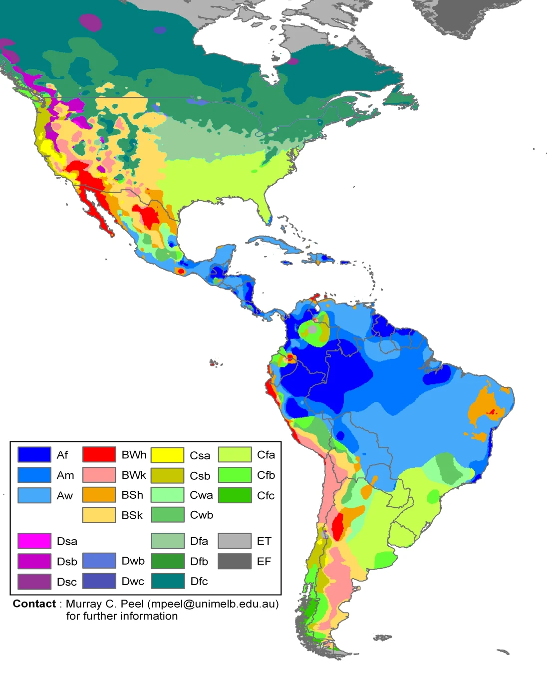 Mapa de América con clasificación climática Köppen-Geiger