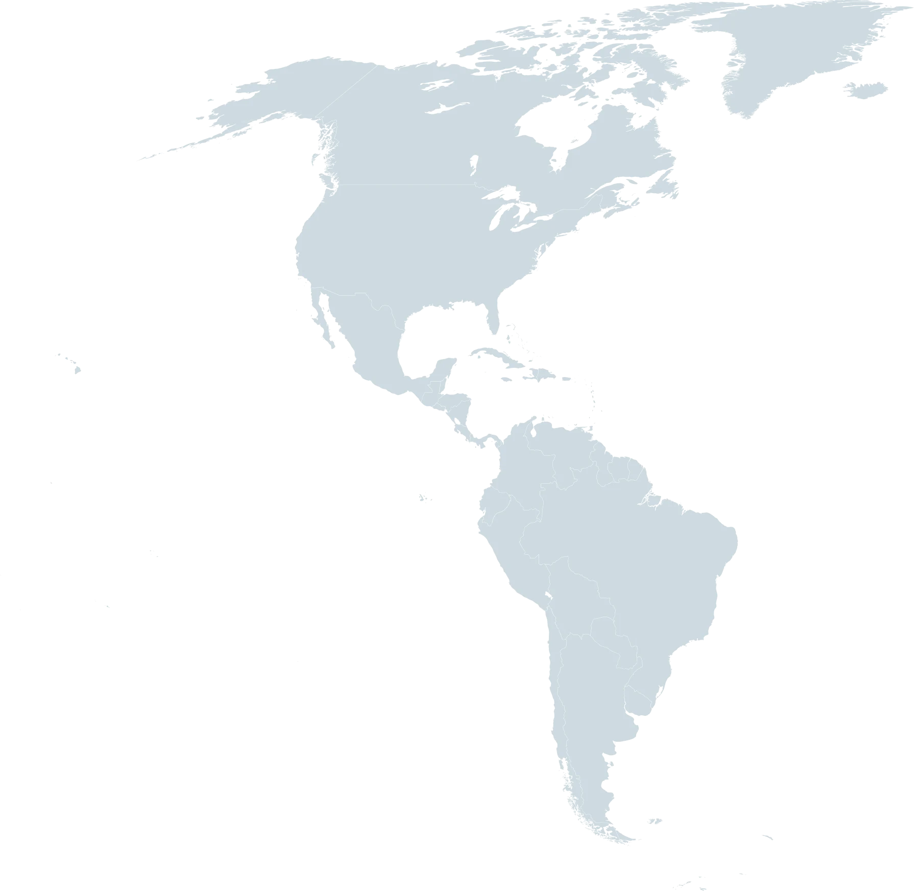 Mapa general del continente americano con silueta completa y proporciones continentales