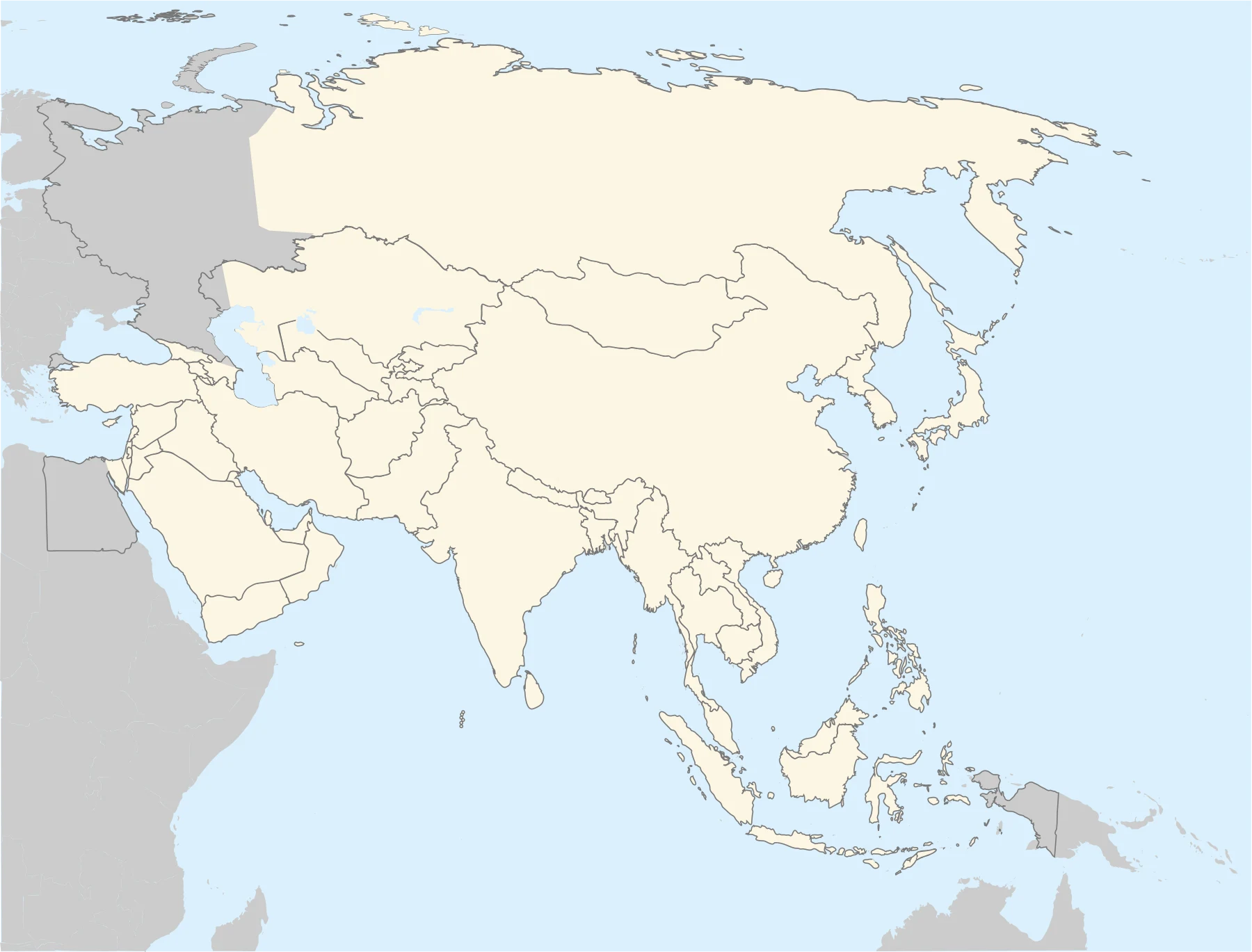 Mapa político de Asia con países y límites continentales convencionales
