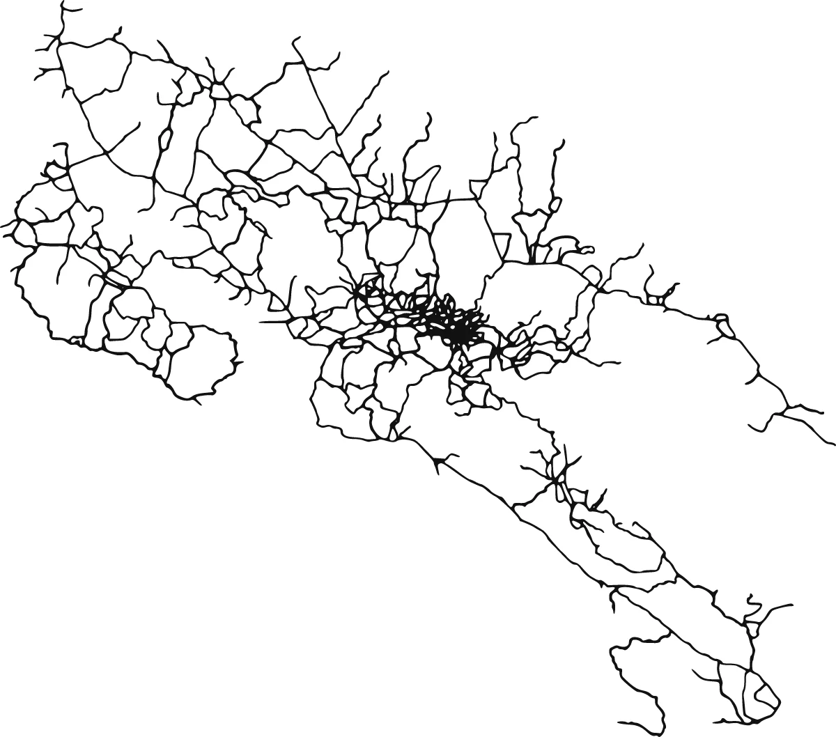 Mapa de la Red Vial Nacional de Costa Rica con carreteras principales y concentración de rutas en el Valle Central