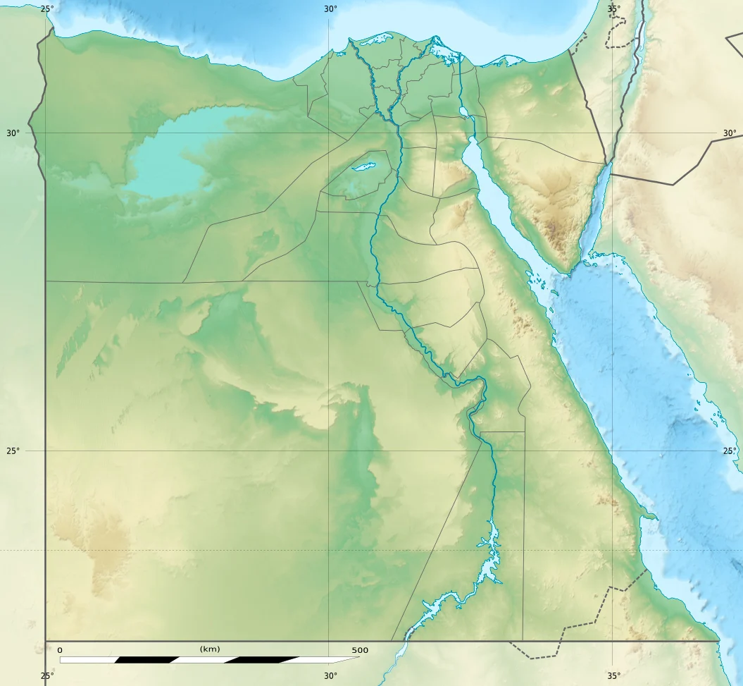 Mapa físico de Egipto con relieve, valle del Nilo, delta, desiertos, Sinaí, mar Rojo y Mediterráneo