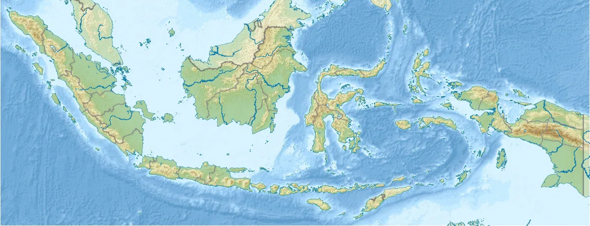 Mapa de relieve de Indonesia con islas, mares, plataformas submarinas, montanas y principales rios