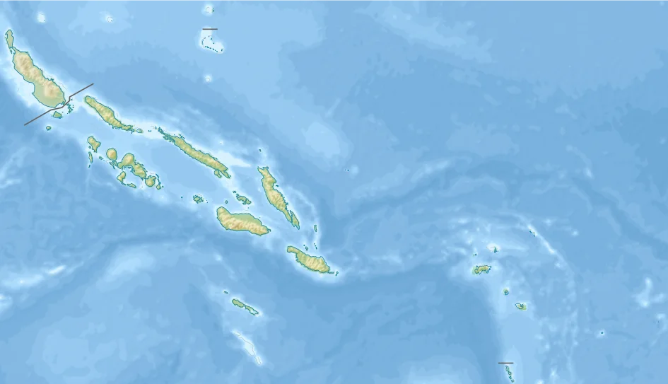 Mapa fisico de Islas Salomon con relieve terrestre, batimetria, Choiseul, Santa Isabel, Nueva Georgia, Guadalcanal, Malaita, Makira, Rennell y Santa Cruz