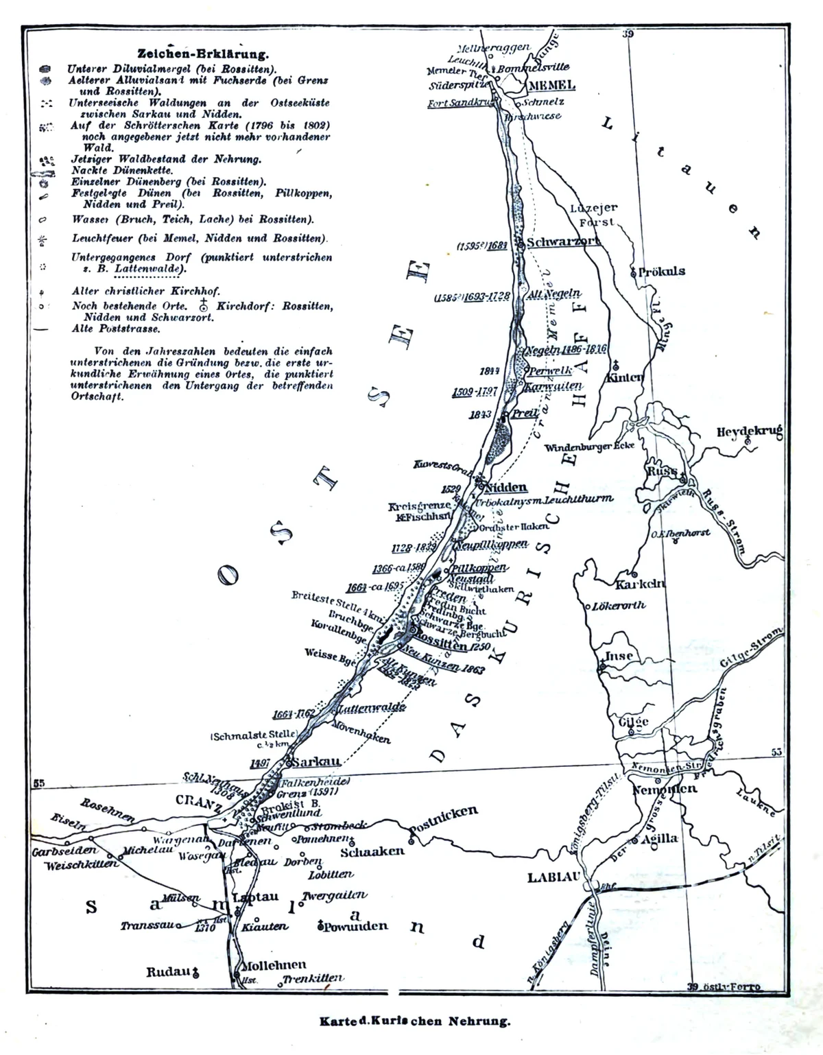 Mapa historico del istmo de Curlandia entre el mar Baltico y la laguna de Curlandia