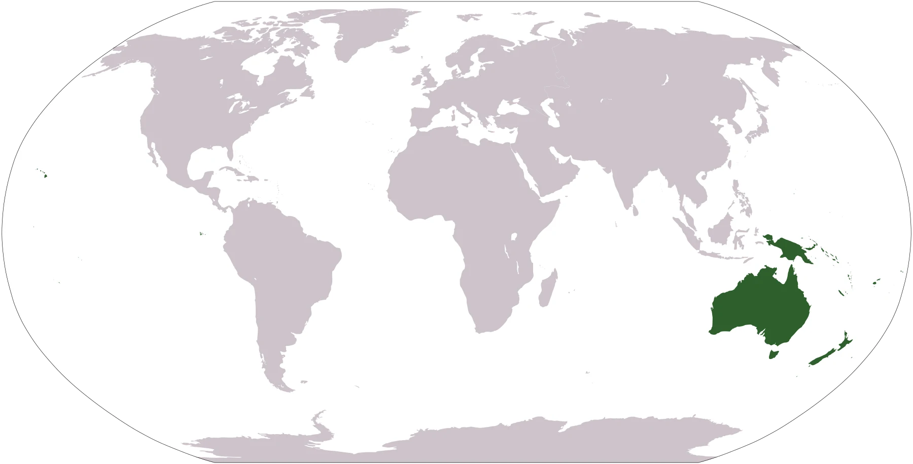 Mapa del mundo con Oceanía resaltada en verde