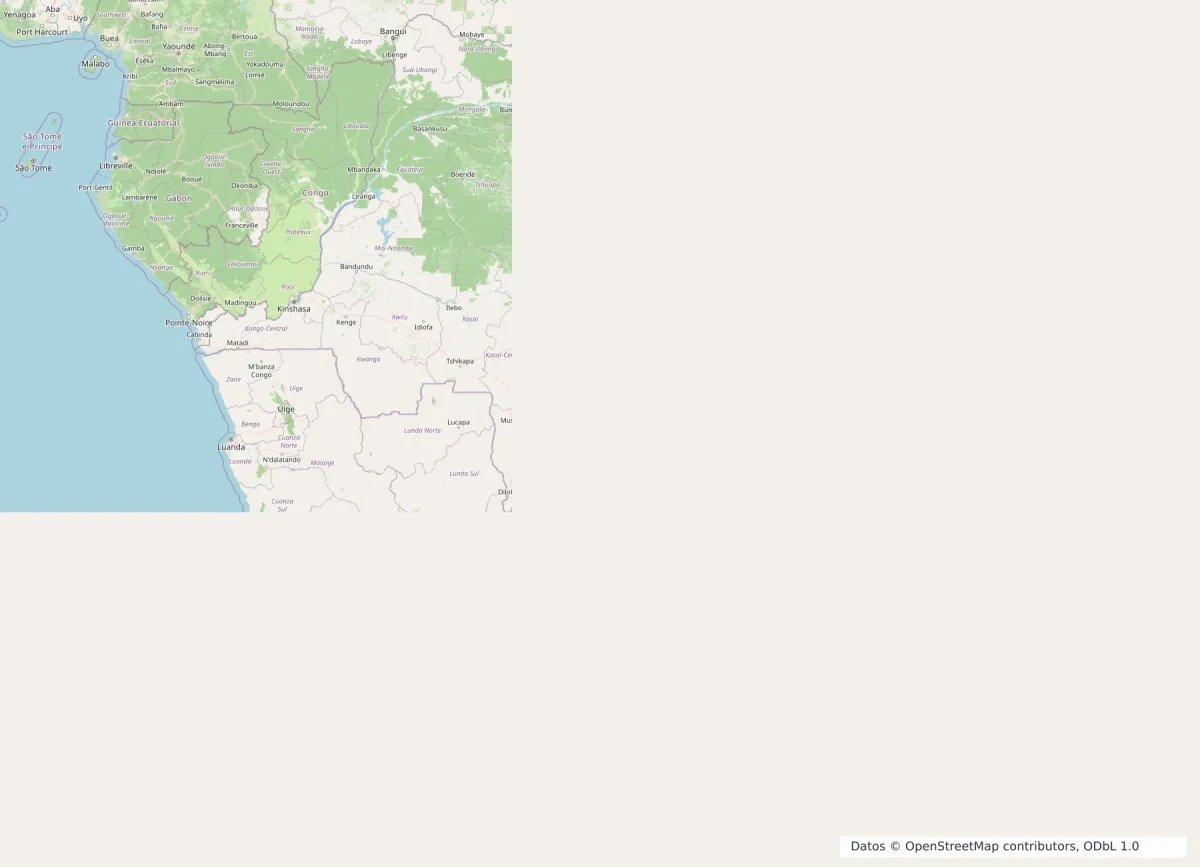 Mapa regional de la República del Congo con Gabón, Camerún, República Centroafricana, República Democrática del Congo, Angola Cabinda, Brazzaville y Pointe-Noire