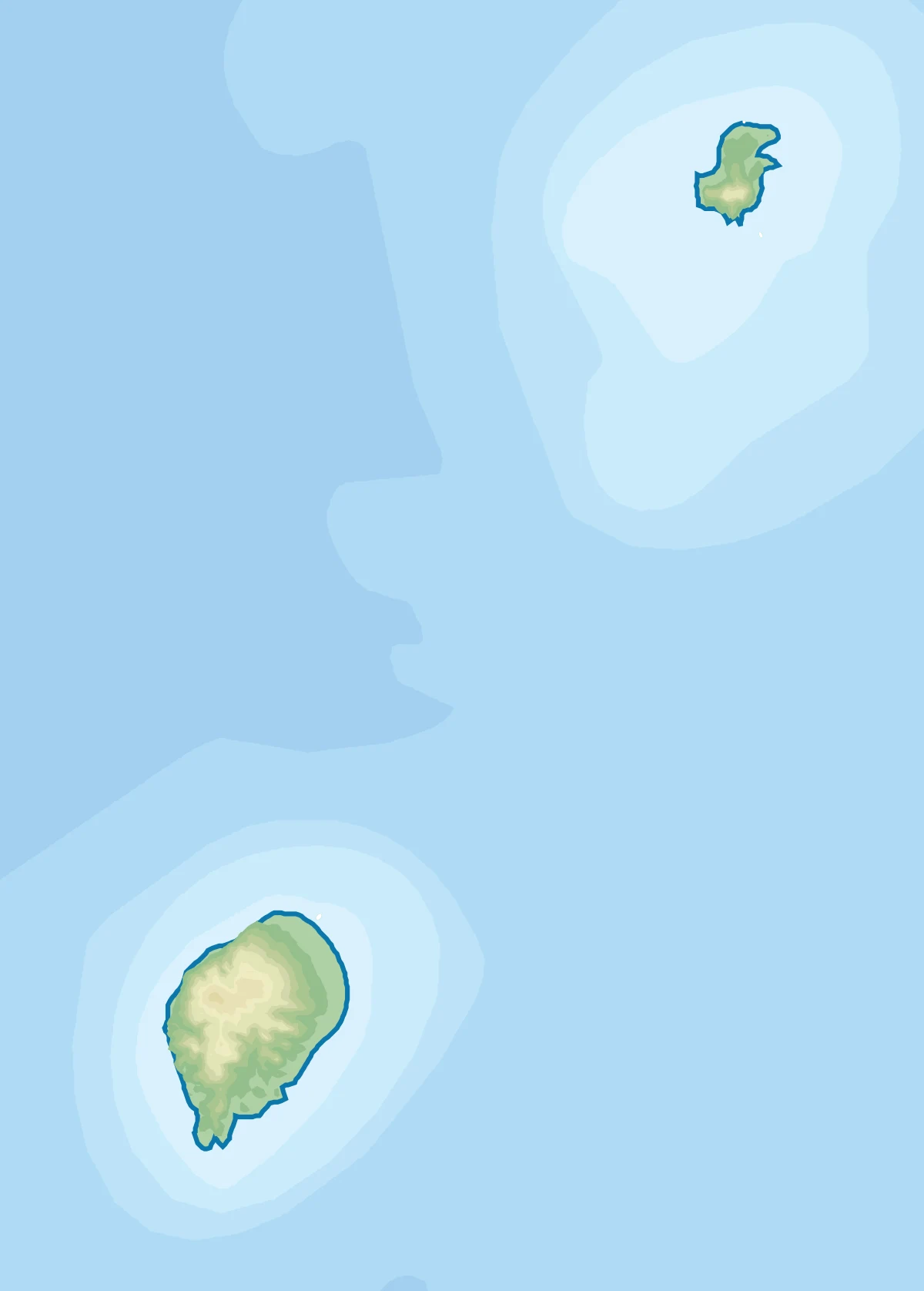 Mapa físico de Santo Tomé y Príncipe con relieve sombreado de las islas de São Tomé y Príncipe