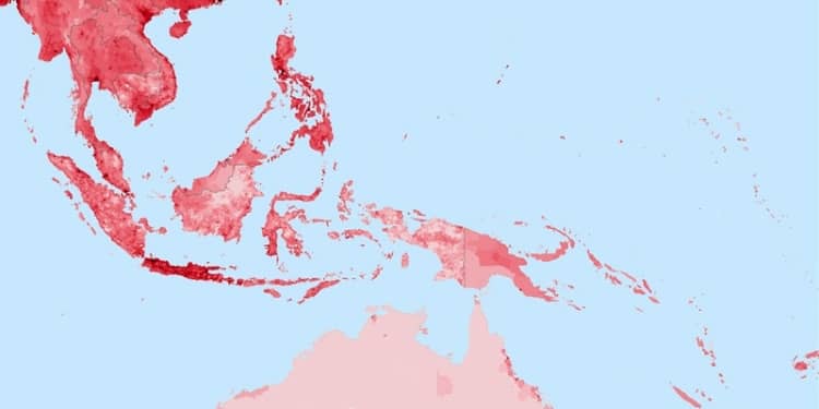 Densidad de población en Indonesia