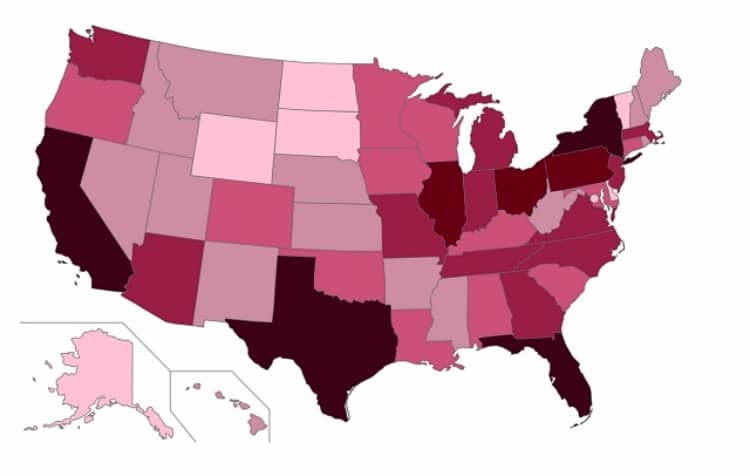 Estados de EEUU y su población