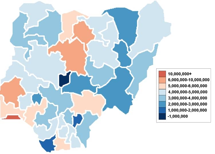 Población total por estados en Nigeria