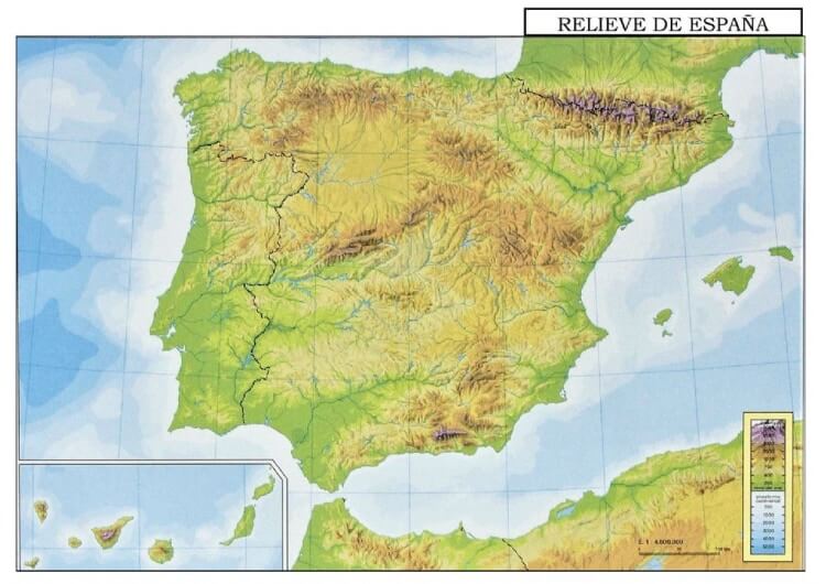 Mapa físico de España y sus montañas
