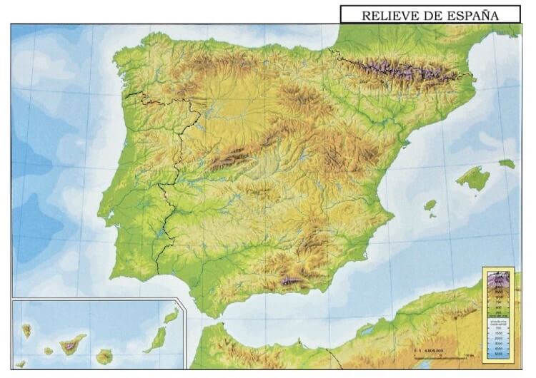 Mapa físico de España y sus montañas